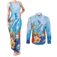 Polynesia Humpback Whale Couples Matching Tank Maxi Dress and Long Sleeve Button Shirt Ocean Style LT05 Blue - Polynesian Pride