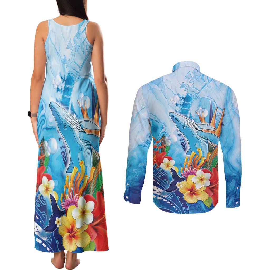Polynesia Humpback Whale Couples Matching Tank Maxi Dress and Long Sleeve Button Shirt Ocean Style LT05 - Polynesian Pride