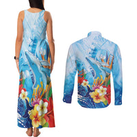 Polynesia Humpback Whale Couples Matching Tank Maxi Dress and Long Sleeve Button Shirt Ocean Style LT05 - Polynesian Pride