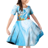 Polynesia Humpback Whale Family Matching Off Shoulder Short Dress and Hawaiian Shirt Ocean Style LT05 Daughter's Dress Blue - Polynesian Pride