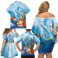 Polynesia Humpback Whale Family Matching Off Shoulder Short Dress and Hawaiian Shirt Ocean Style LT05 - Polynesian Pride