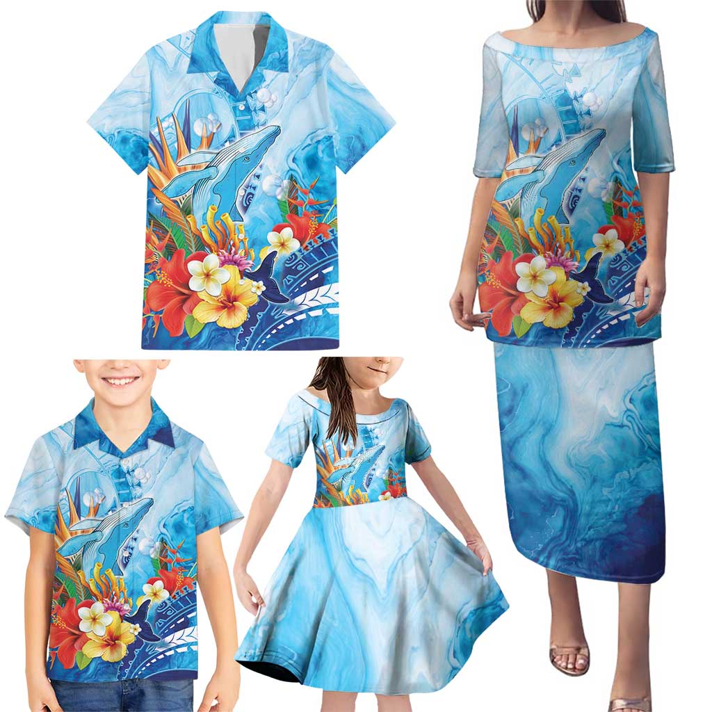 Polynesia Humpback Whale Family Matching Puletasi and Hawaiian Shirt Ocean Style LT05 - Polynesian Pride