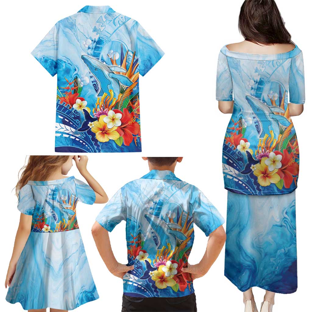 Polynesia Humpback Whale Family Matching Puletasi and Hawaiian Shirt Ocean Style LT05 - Polynesian Pride