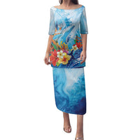 Polynesia Humpback Whale Family Matching Puletasi and Hawaiian Shirt Ocean Style LT05 Mom's Dress Blue - Polynesian Pride