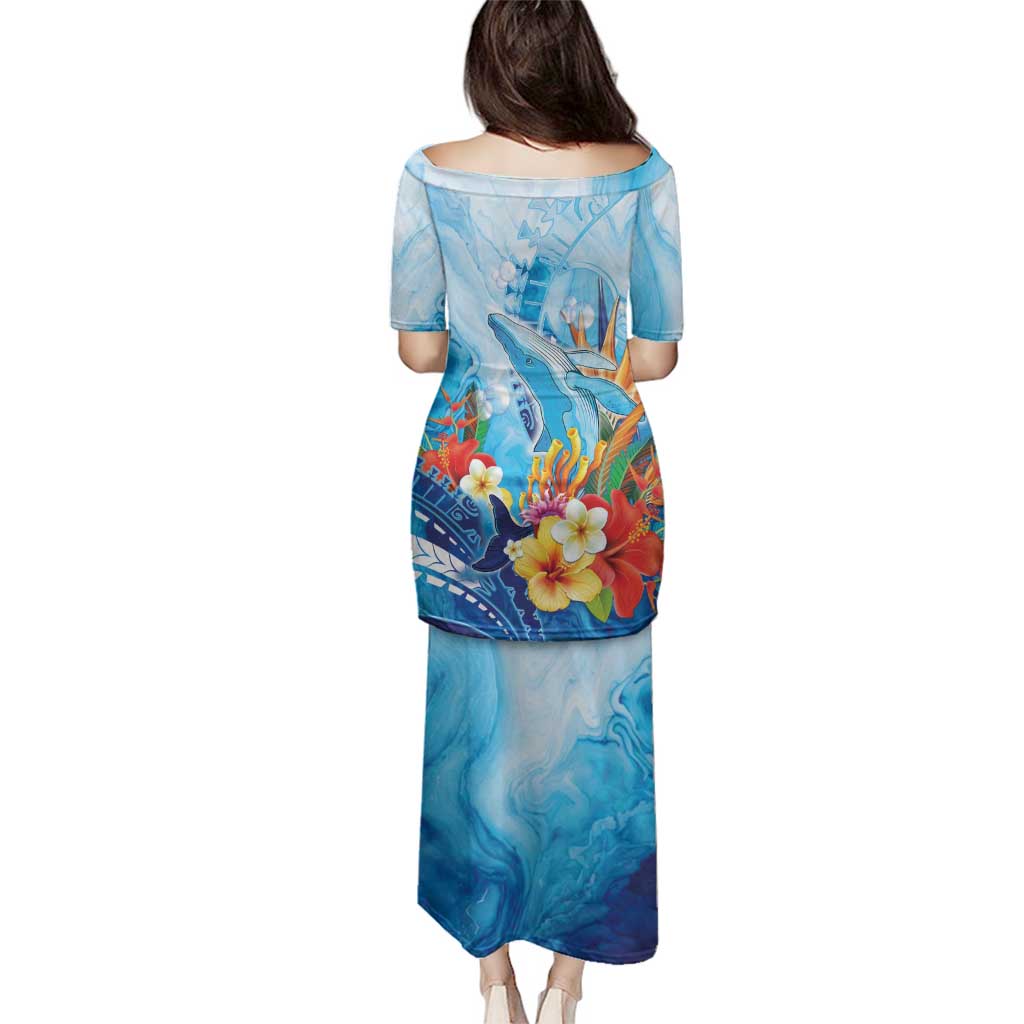 Polynesia Humpback Whale Family Matching Puletasi and Hawaiian Shirt Ocean Style LT05 - Polynesian Pride