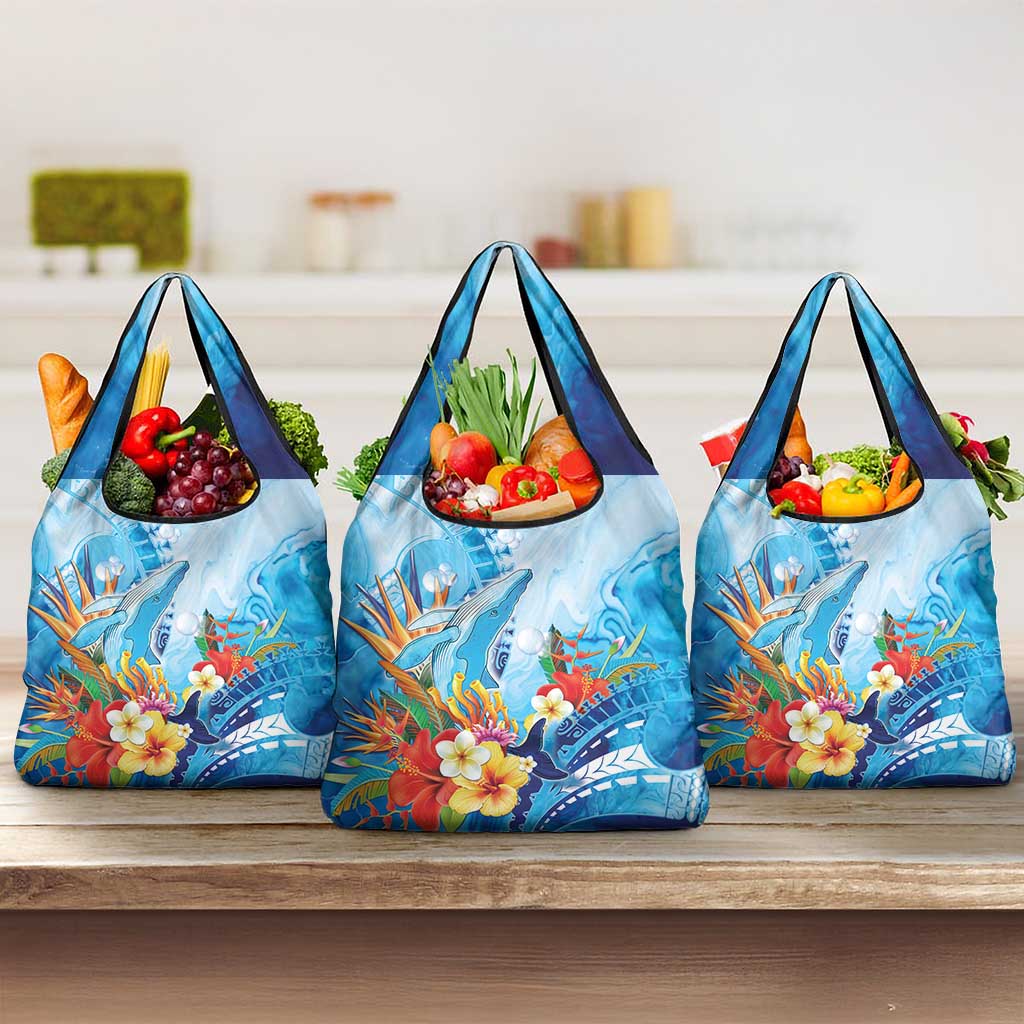 Polynesia Humpback Whale Grocery Bag Ocean Style LT05 3-pack One Size Blue - Polynesian Pride