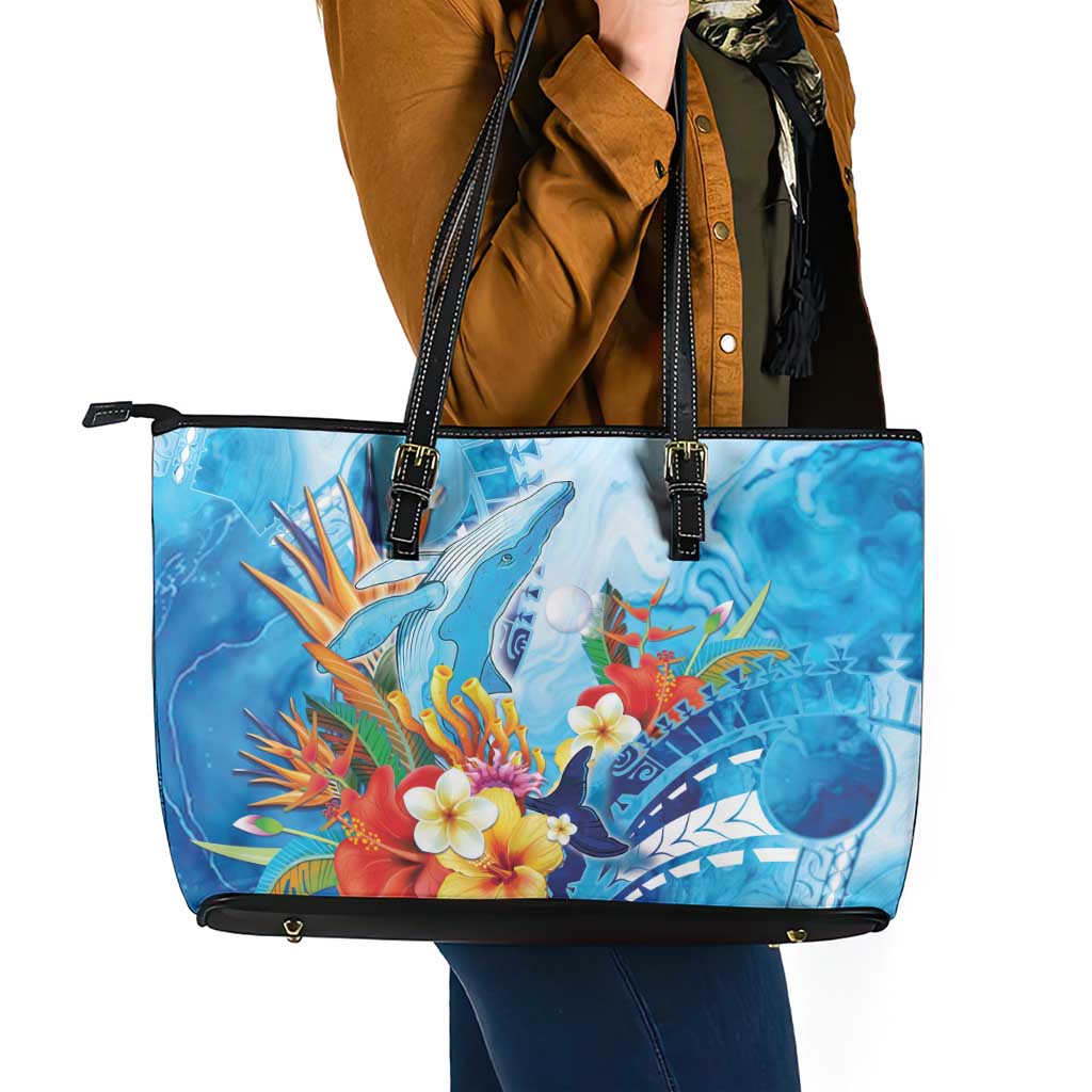 Polynesia Humpback Whale Leather Tote Bag Ocean Style LT05 - Polynesian Pride