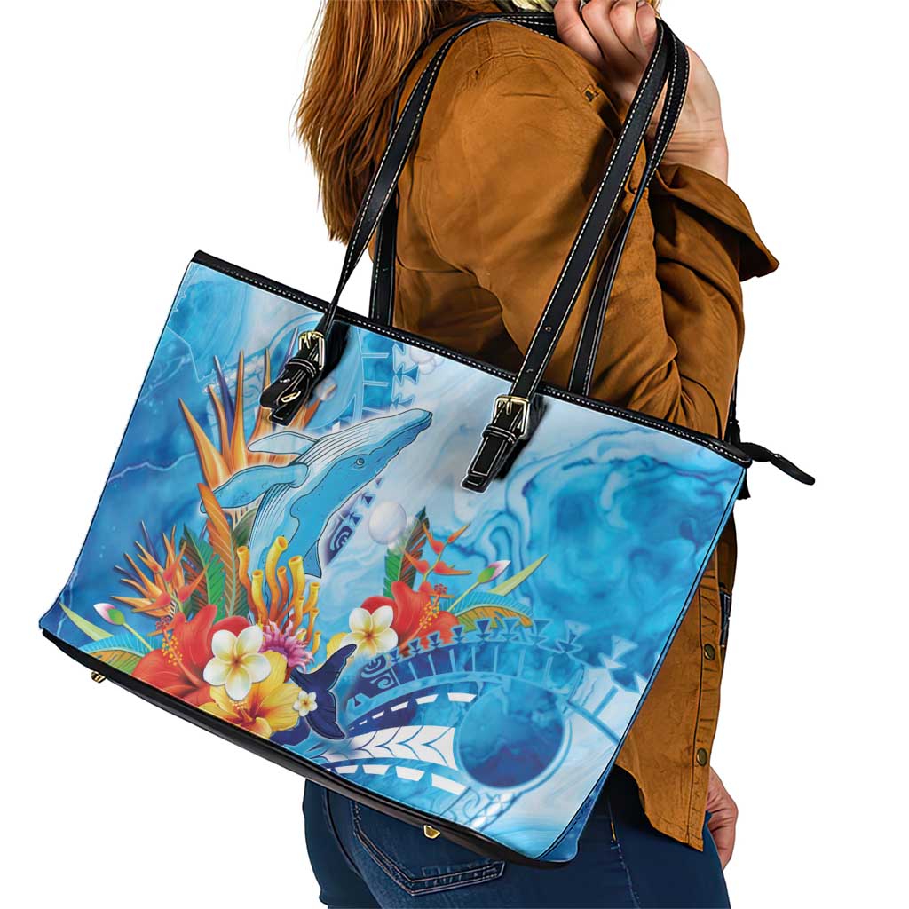 Polynesia Humpback Whale Leather Tote Bag Ocean Style LT05 - Polynesian Pride
