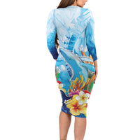Polynesia Humpback Whale Long Sleeve Bodycon Dress Ocean Style