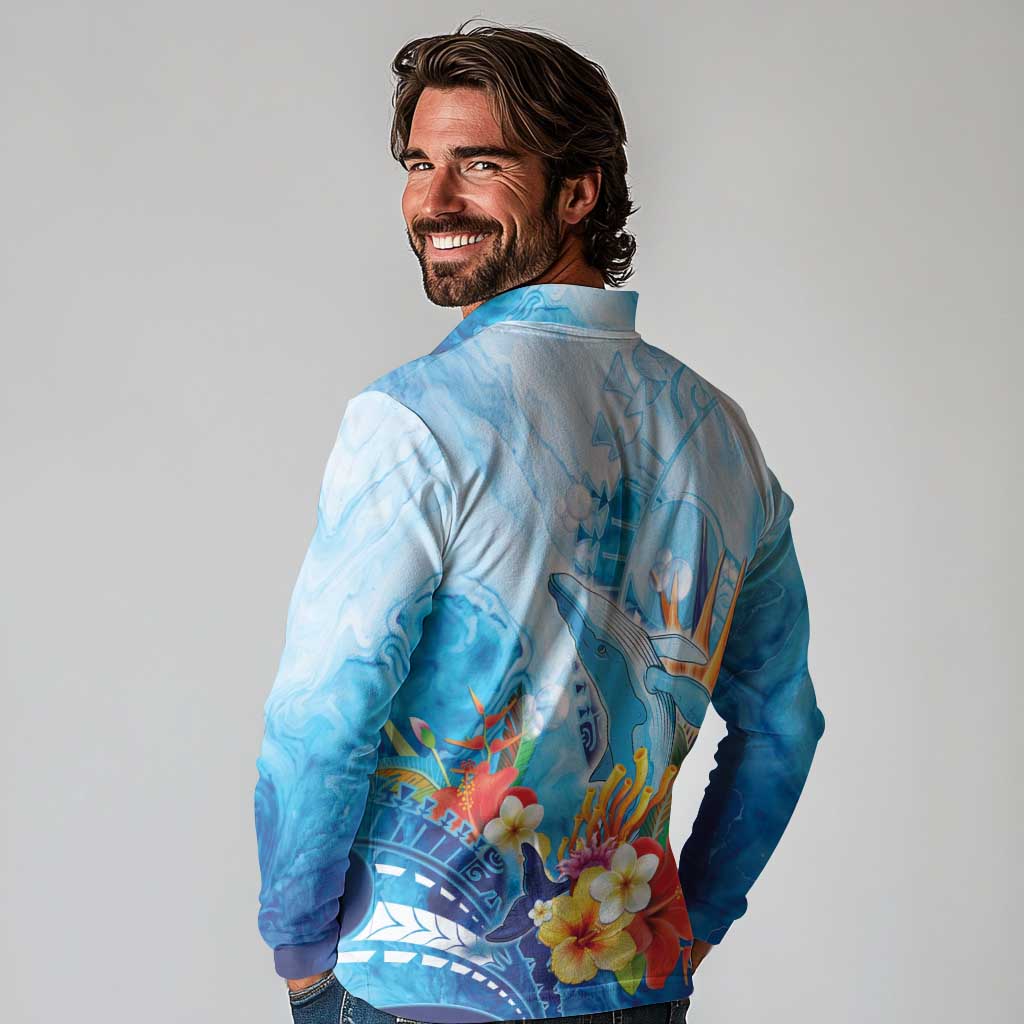 Polynesia Humpback Whale Long Sleeve Polo Shirt Ocean Style
