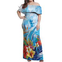 Polynesia Humpback Whale Off Shoulder Maxi Dress Ocean Style LT05 Women Blue - Polynesian Pride