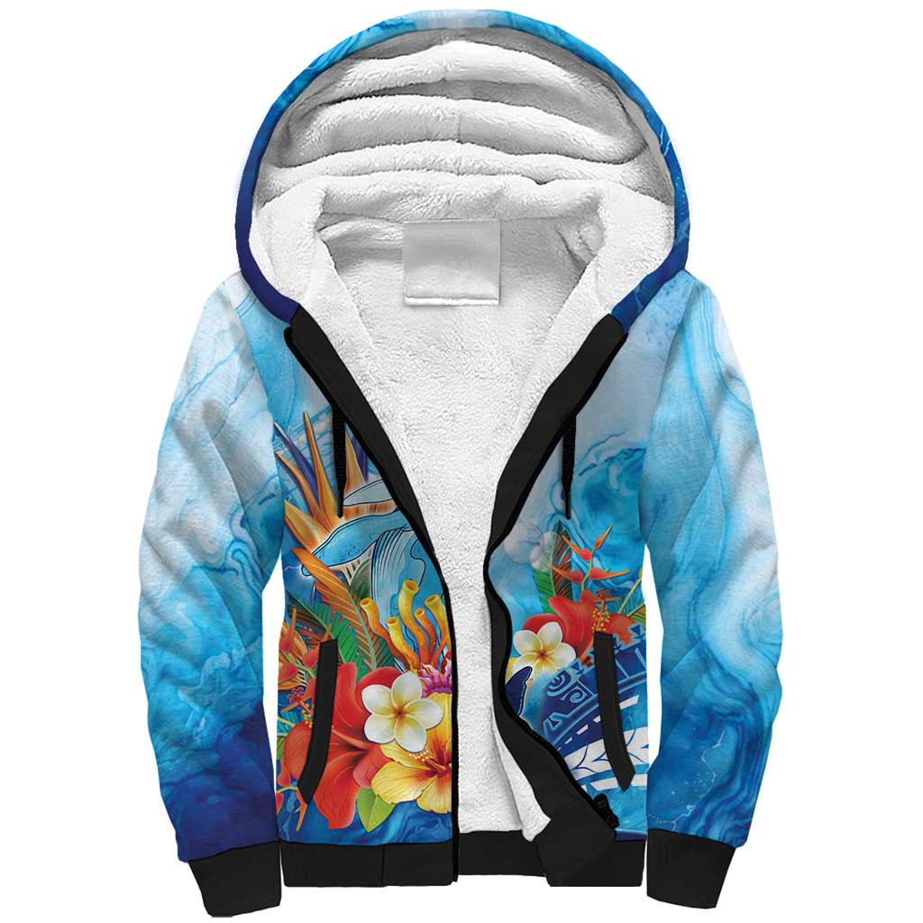 Polynesia Humpback Whale Sherpa Hoodie Ocean Style LT05 Unisex Blue - Polynesian Pride