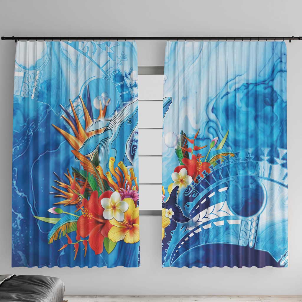 Polynesia Humpback Whale Window Curtain Ocean Style LT05 With Hooks Blue - Polynesian Pride