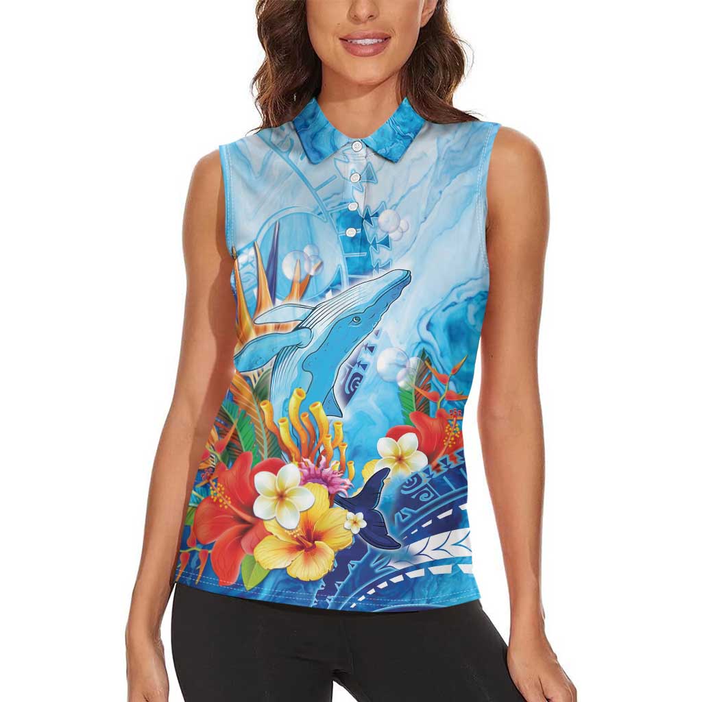Polynesia Humpback Whale Women Sleeveless Polo Shirt Ocean Style