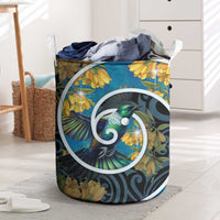 New Zealand Tui Bird Laundry Basket Maori Koru With Kowhai Flowers LT05 Black - Polynesian Pride