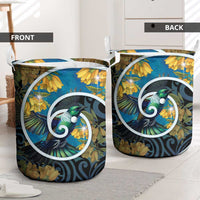 New Zealand Tui Bird Laundry Basket Maori Koru With Kowhai Flowers LT05 - Polynesian Pride