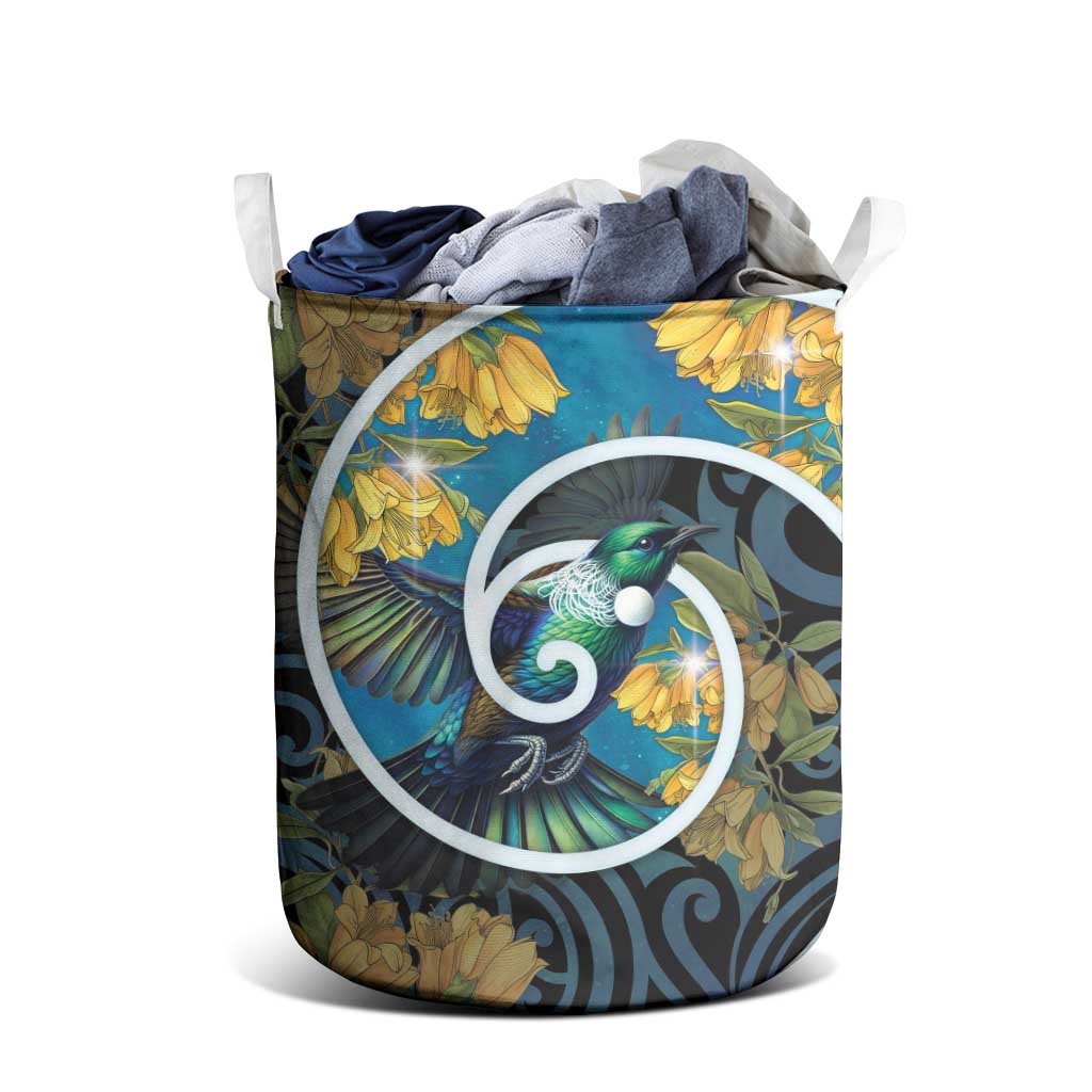 New Zealand Tui Bird Laundry Basket Maori Koru With Kowhai Flowers LT05 - Polynesian Pride