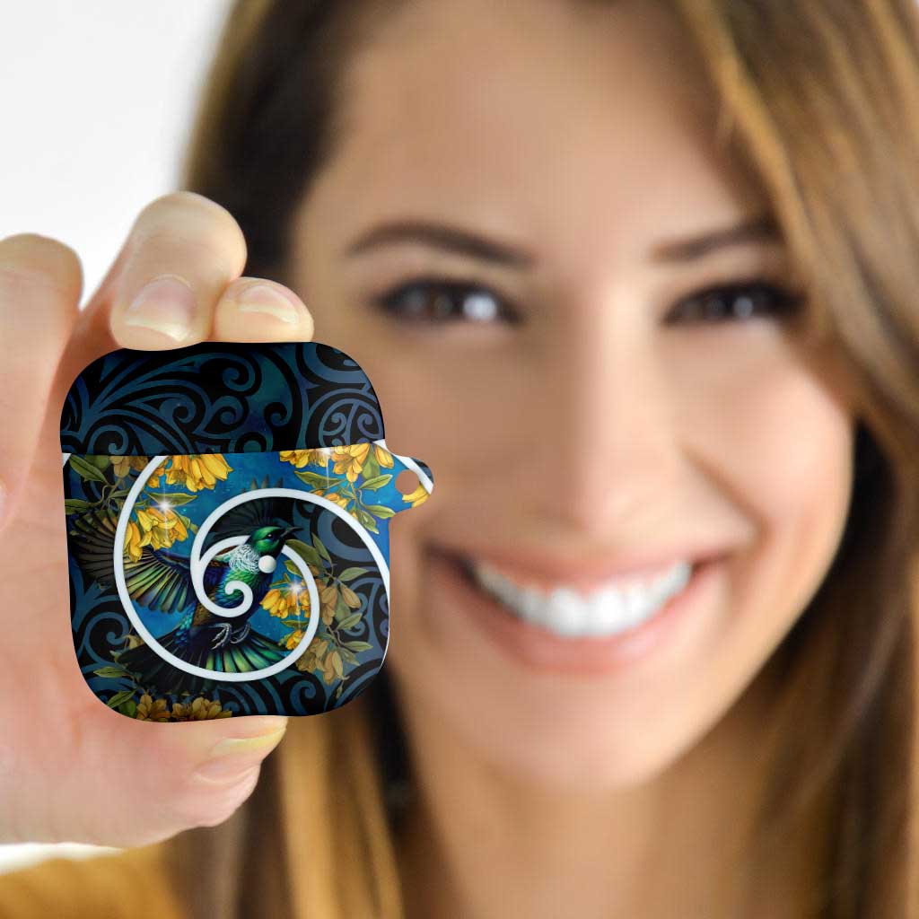 New Zealand Tui Bird AirPods Case Maori Koru With Kowhai Flowers LT05 - Polynesian Pride
