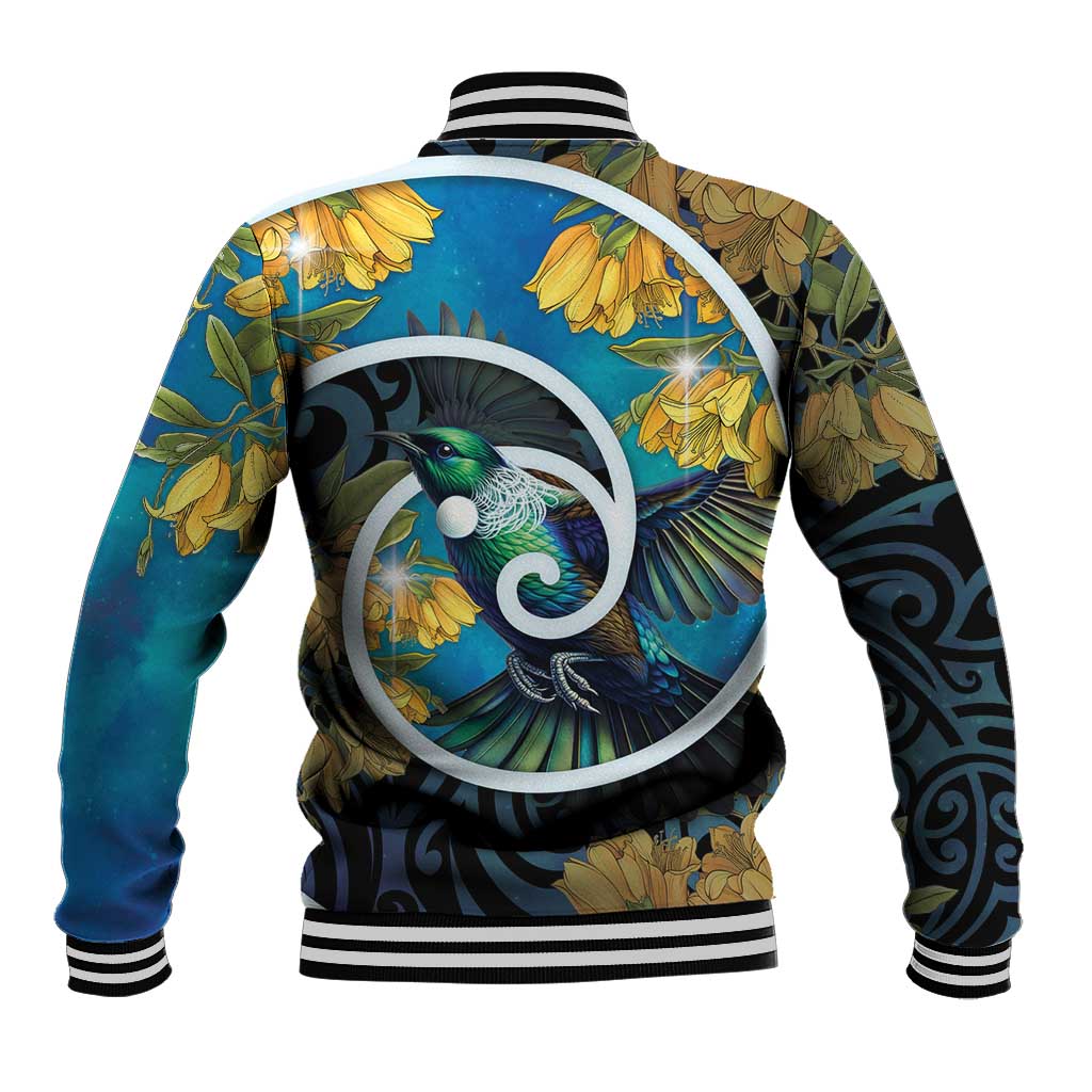 New Zealand Tui Bird Baseball Jacket Maori Koru With Kowhai Flowers LT05 - Polynesian Pride