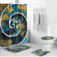 New Zealand Tui Bird Bathroom Set Maori Koru With Kowhai Flowers LT05 Bathroom Set (4 pcs) Black - Polynesian Pride