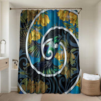 New Zealand Tui Bird Bathroom Set Maori Koru With Kowhai Flowers LT05 Shower Curtain Only Black - Polynesian Pride