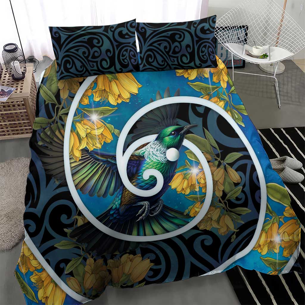 New Zealand Tui Bird Bedding Set Maori Koru With Kowhai Flowers LT05 - Polynesian Pride