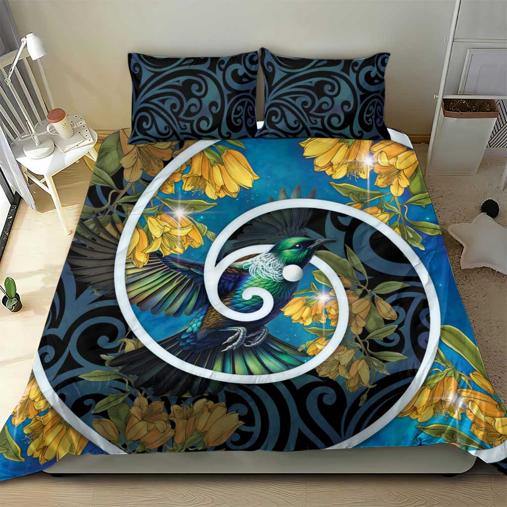 New Zealand Tui Bird Bedding Set Maori Koru With Kowhai Flowers LT05 - Polynesian Pride