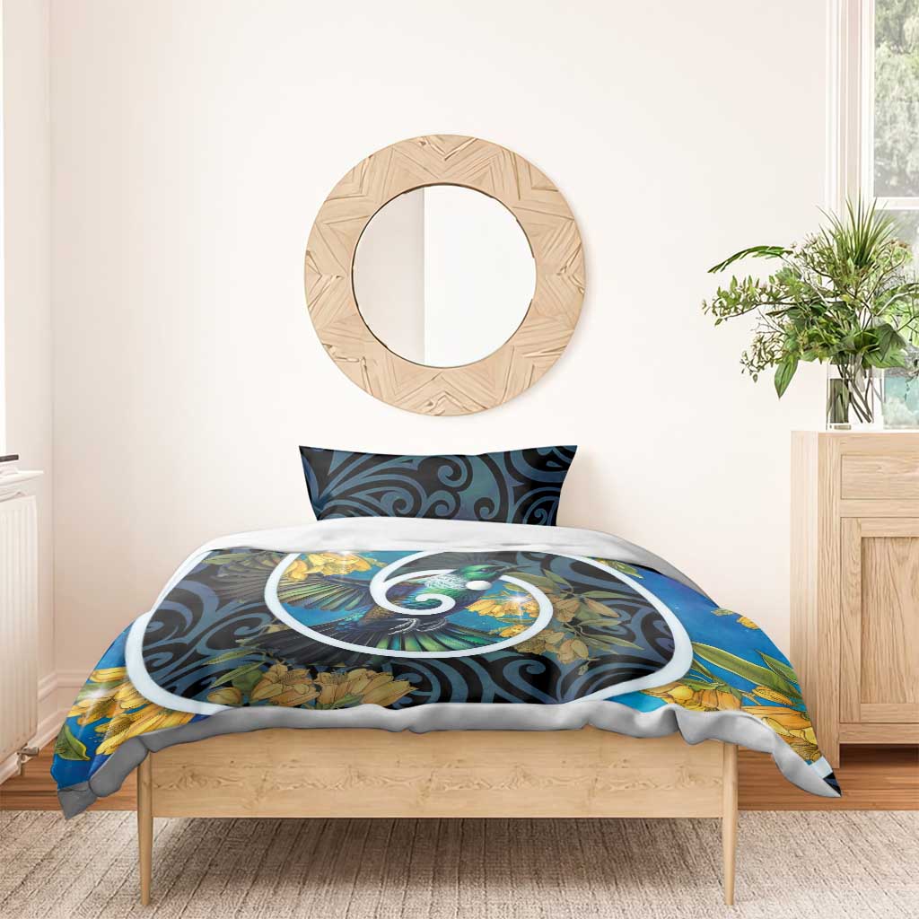 New Zealand Tui Bird Bedding Set Maori Koru With Kowhai Flowers LT05 - Polynesian Pride