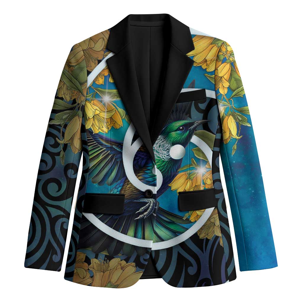 New Zealand Tui Bird Blazer Maori Koru With Kowhai Flowers LT05 Unisex Black - Polynesian Pride
