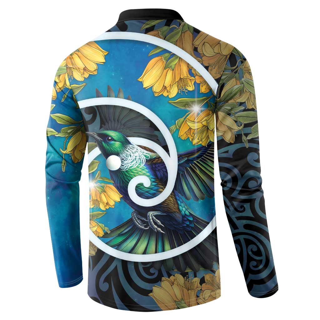 New Zealand Tui Bird Button Sweatshirt Maori Koru With Kowhai Flowers LT05 - Polynesian Pride