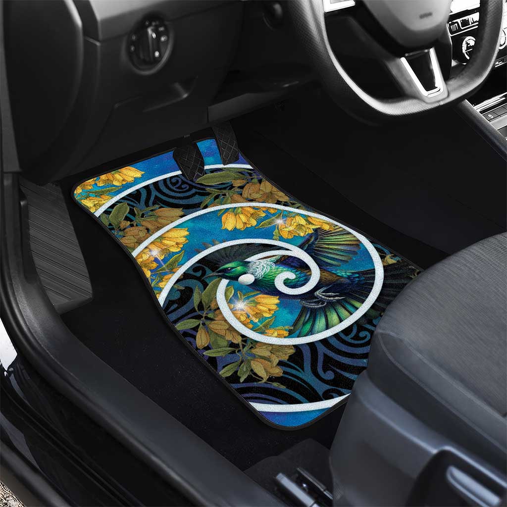 New Zealand Tui Bird Car Mats Maori Koru With Kowhai Flowers
