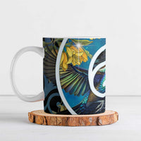 New Zealand Tui Bird Ceramic Mug Maori Koru With Kowhai Flowers LT05 Black - Polynesian Pride