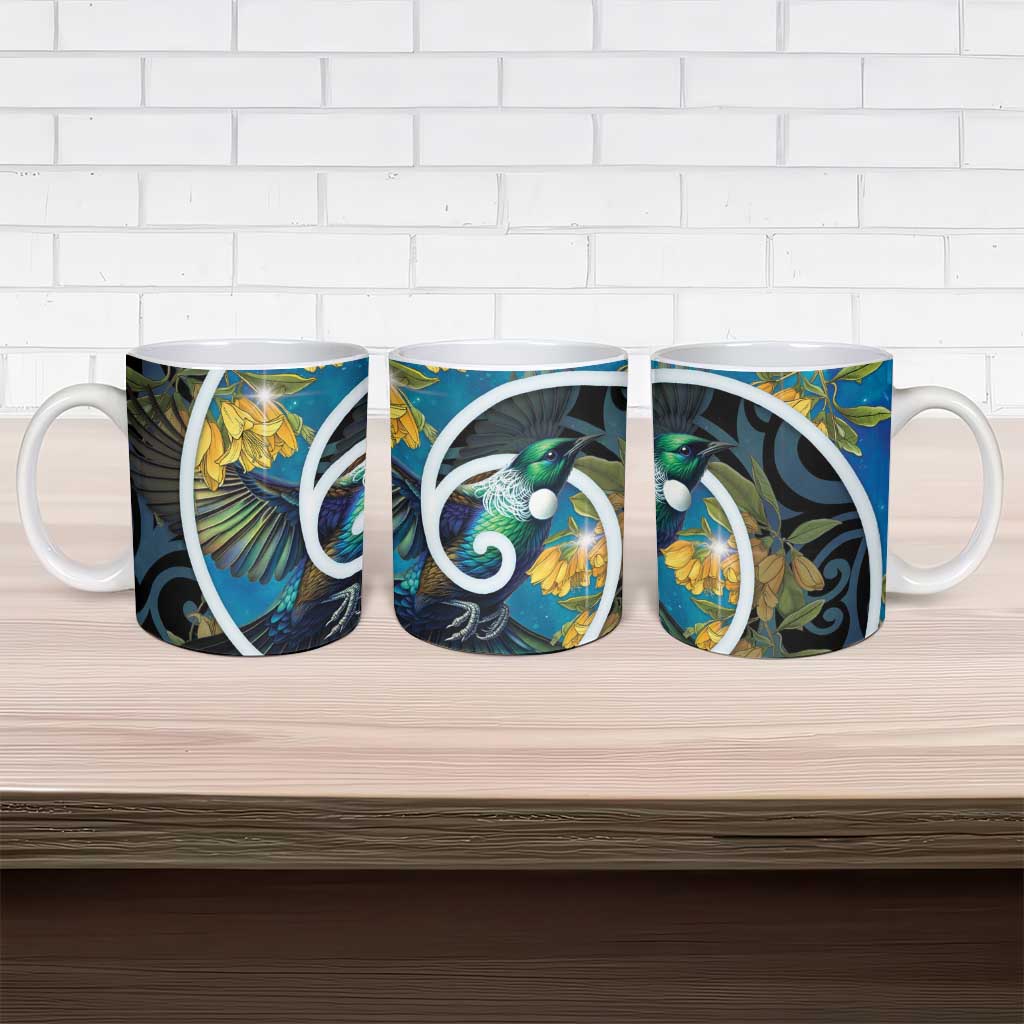 New Zealand Tui Bird Ceramic Mug Maori Koru With Kowhai Flowers LT05 - Polynesian Pride