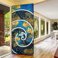 New Zealand Tui Bird Door Cover Maori Koru With Kowhai Flowers