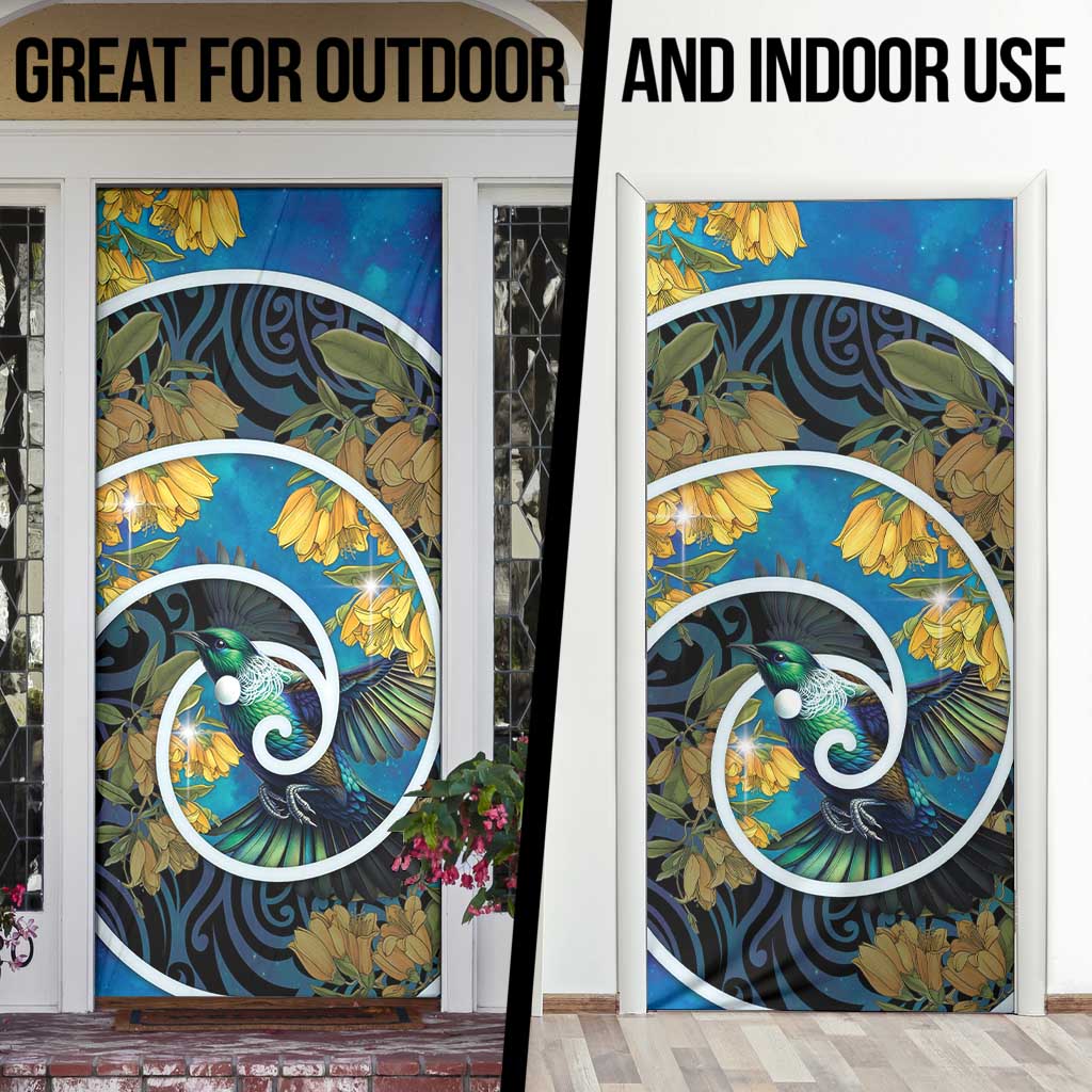 New Zealand Tui Bird Door Cover Maori Koru With Kowhai Flowers