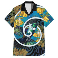 New Zealand Tui Bird Family Matching Long Sleeve Bodycon Dress and Hawaiian Shirt Maori Koru With Kowhai Flowers