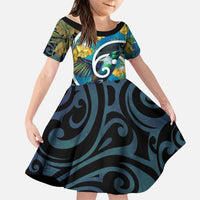 New Zealand Tui Bird Family Matching Summer Maxi Dress and Hawaiian Shirt Maori Koru With Kowhai Flowers