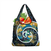 New Zealand Tui Bird Grocery Bag Maori Koru With Kowhai Flowers LT05 1-pack One Size Black - Polynesian Pride