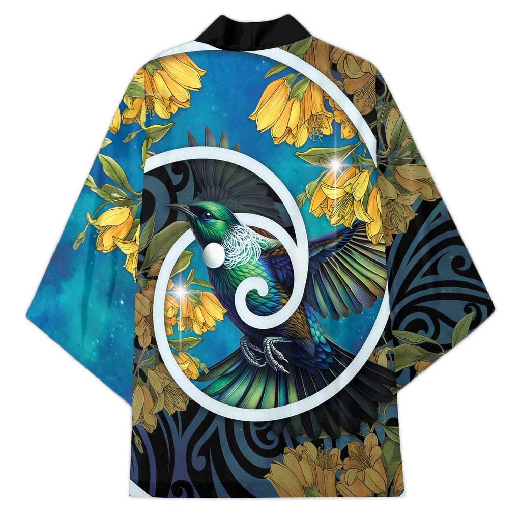 New Zealand Tui Bird Kimono Maori Koru With Kowhai Flowers LT05 - Polynesian Pride