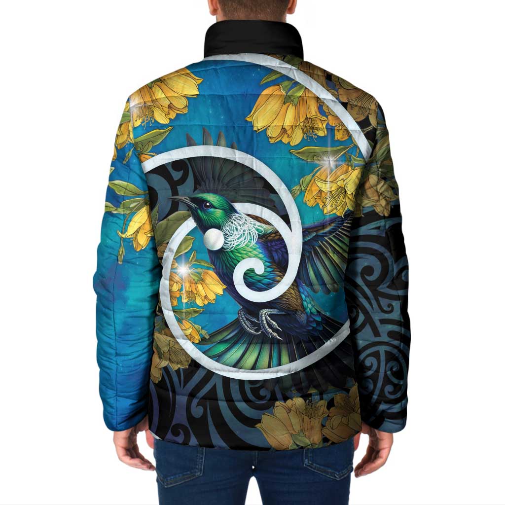 New Zealand Tui Bird Padded Jacket Maori Koru With Kowhai Flowers LT05 - Polynesian Pride