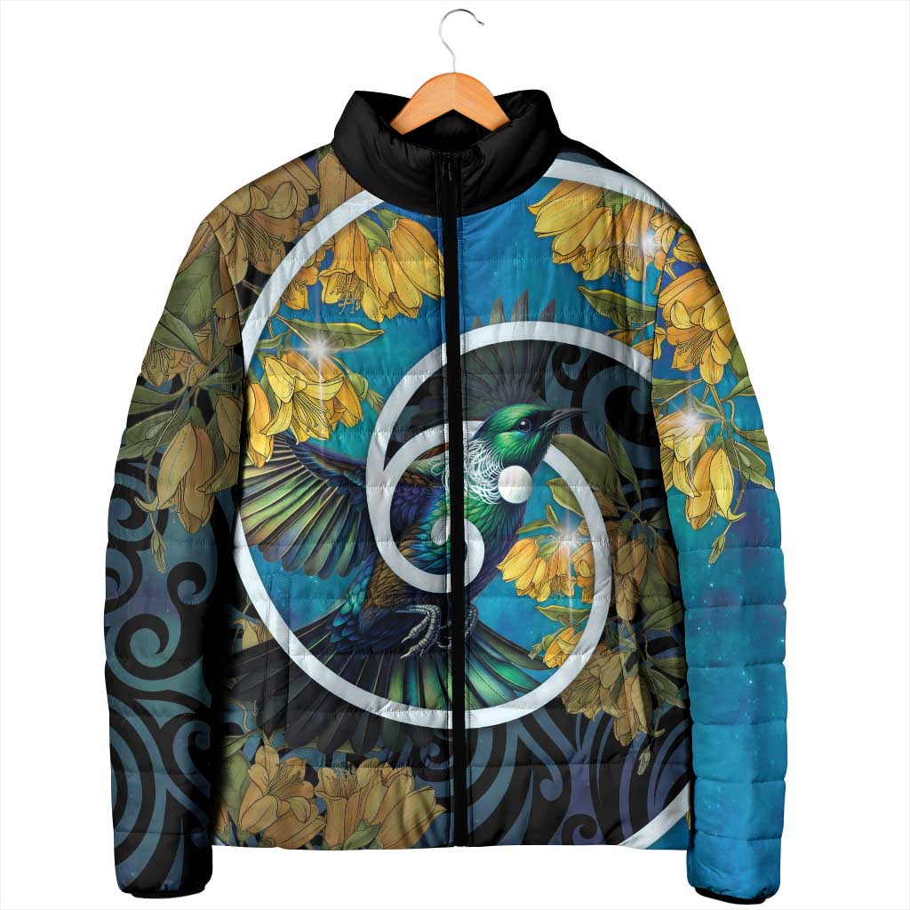 New Zealand Tui Bird Padded Jacket Maori Koru With Kowhai Flowers LT05 - Polynesian Pride