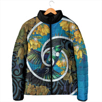 New Zealand Tui Bird Padded Jacket Maori Koru With Kowhai Flowers LT05 - Polynesian Pride