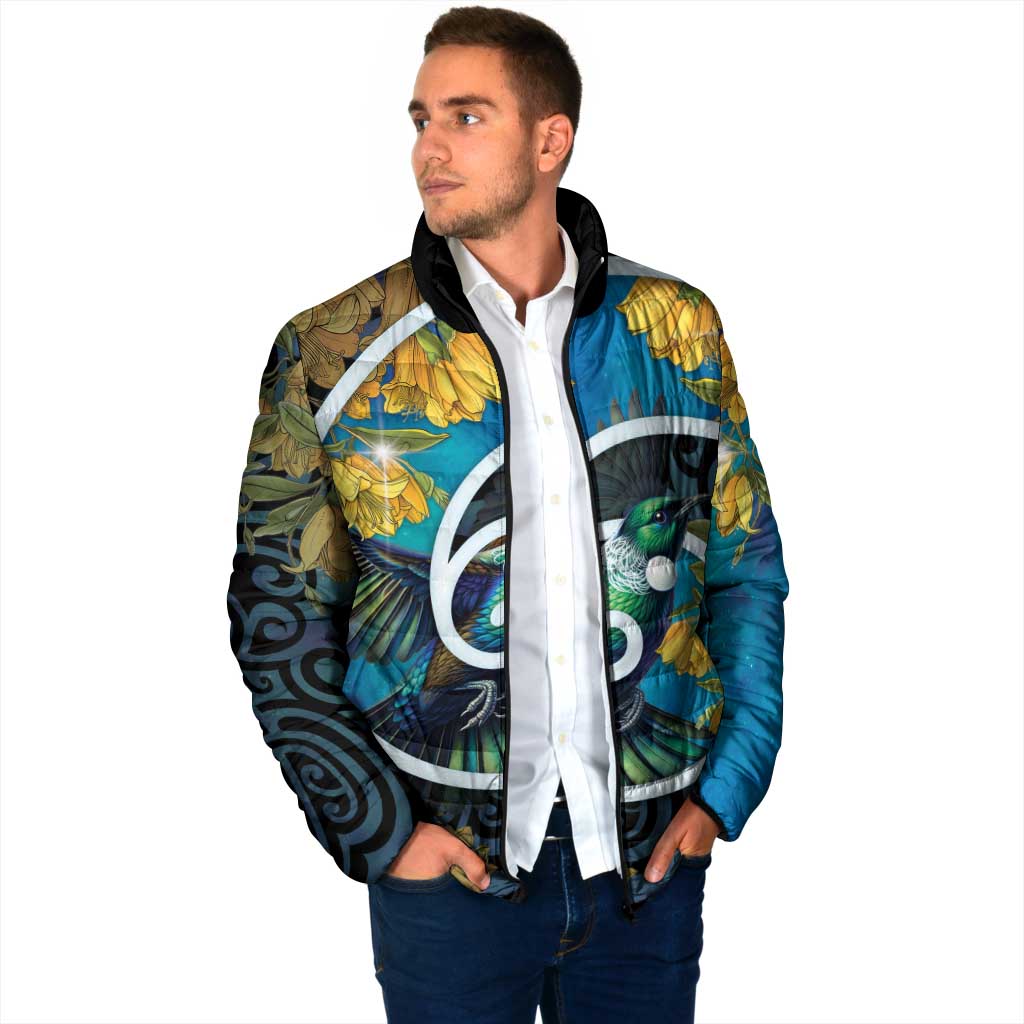 New Zealand Tui Bird Padded Jacket Maori Koru With Kowhai Flowers LT05 - Polynesian Pride