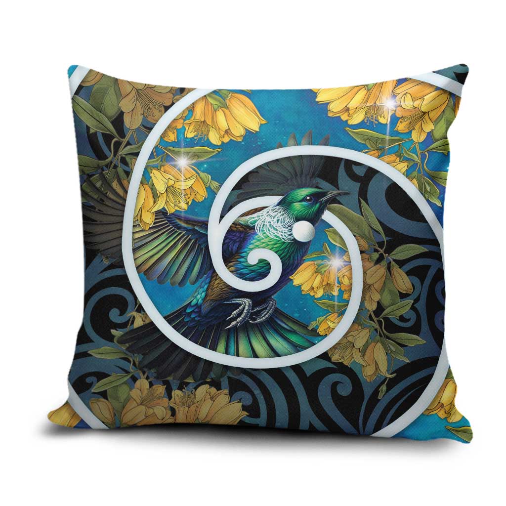 New Zealand Tui Bird Pillow Cover Maori Koru With Kowhai Flowers LT05 Black - Polynesian Pride