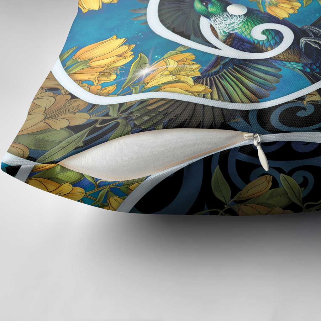 New Zealand Tui Bird Pillow Cover Maori Koru With Kowhai Flowers LT05 - Polynesian Pride