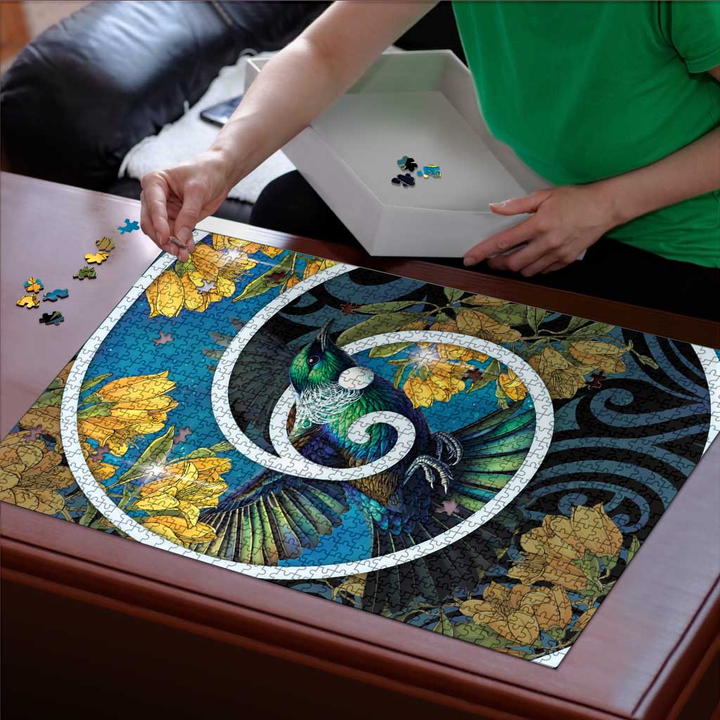 New Zealand Tui Bird Puzzle Maori Koru With Kowhai Flowers LT05 - Polynesian Pride
