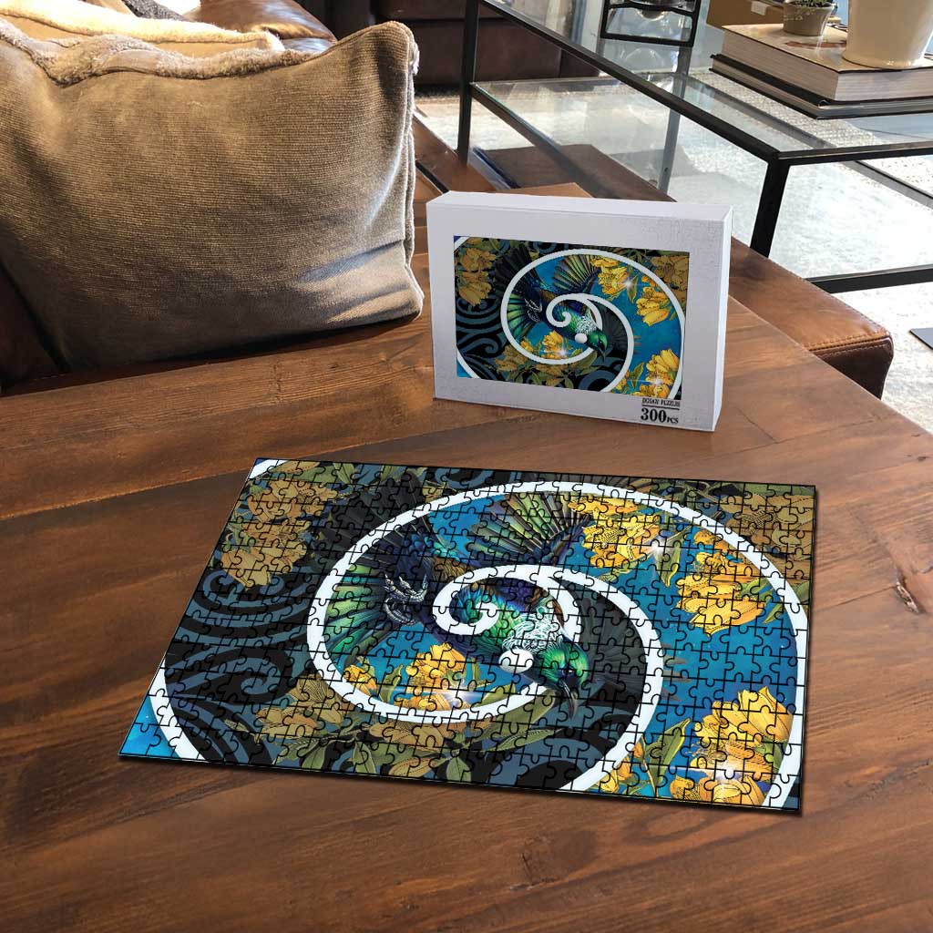 New Zealand Tui Bird Puzzle Maori Koru With Kowhai Flowers LT05 - Polynesian Pride