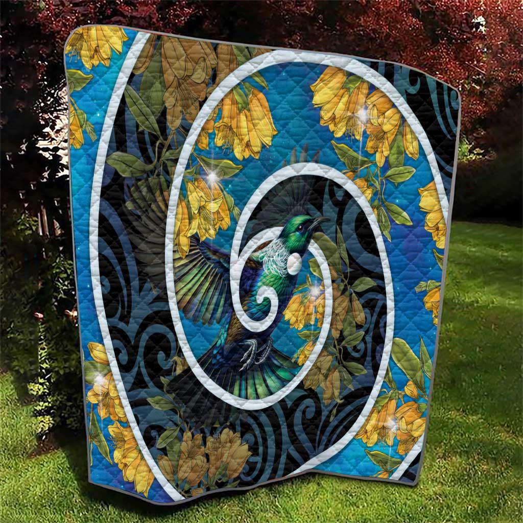 New Zealand Tui Bird Quilt Maori Koru With Kowhai Flowers LT05 - Polynesian Pride