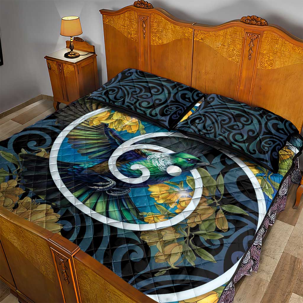 New Zealand Tui Bird Quilt Bed Set Maori Koru With Kowhai Flowers LT05 - Polynesian Pride