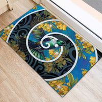 New Zealand Tui Bird Rubber Doormat Maori Koru With Kowhai Flowers